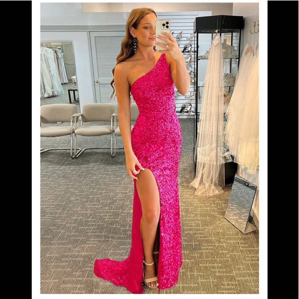 Pink sequin prom dress
